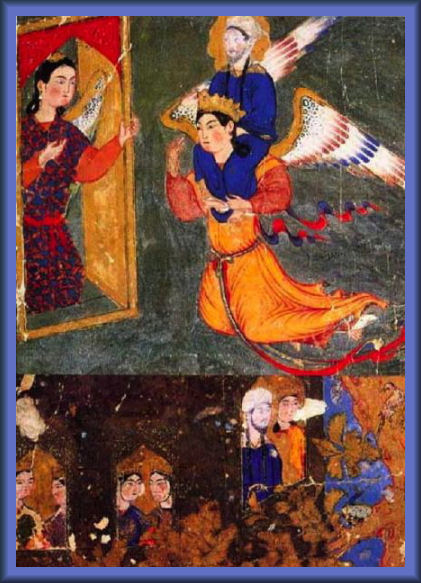 Prophet Muhammad carried by Angel Gabriel to Ridwan at the gate of Heaven Amaana.org