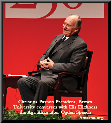 Christina Paxson President converses with His Highness the Aga Khan after Ogden Speech at Brown University - Amaana.org