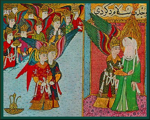 Prophet Muhammad being prepared for Miraj by Angel Gabriel