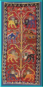 Tree of Life Iranian Rug Lion of God Imam Ali ibn Abi Talib Qashqa'i, dated 1327 A.H.-1909 - Amaana.org