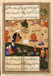Divan-e Shamse Tabrizi depicting Shamse Tabrizi playing chess with a young Persian prince 5th-16th century - Amaana.org